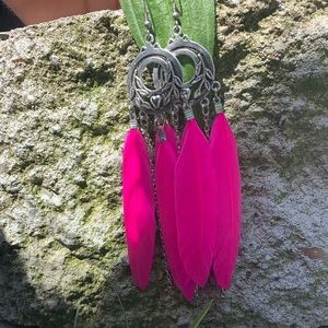 Hot pink feather earrings